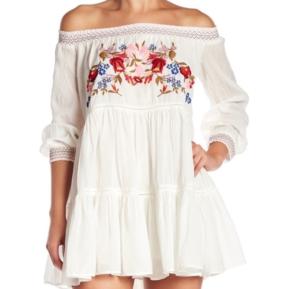 Free People Sunbeams Off‎ the Shoulder Mini Dress Sz M - Picture 12 of 14